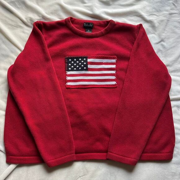 Vintage 90s/Y2K women's Rafaella red vintage American flag knit sweater USA - Picture 1 of 8